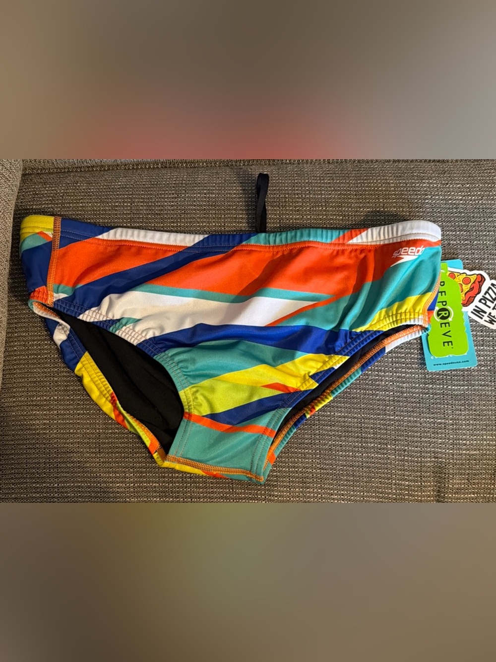 SPEEDO REPREVE - Size 36- DYNAMIC DIAG STRIPED PATTERN - MEN’S SWIM BRIEF